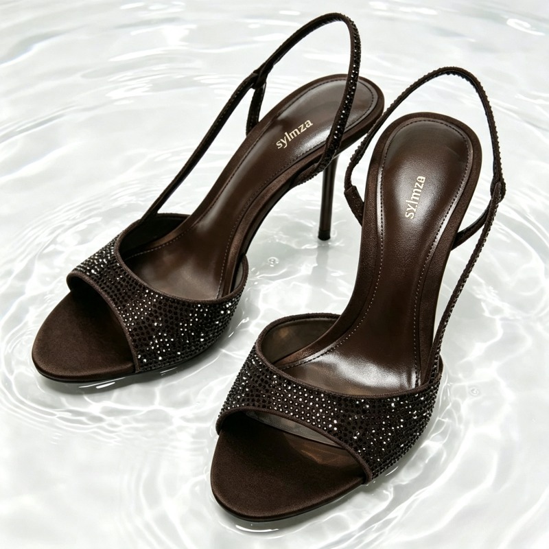 Women Shoes Luxury Brand - Mode Kristal Detail Slingback Hakken Vrouwen