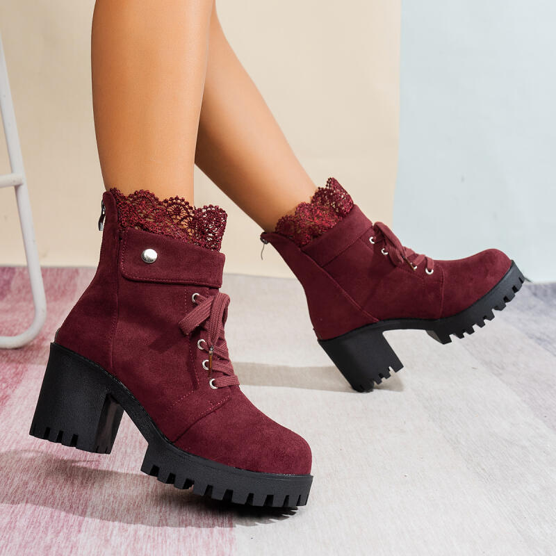 Women'S Shoes Red Bottoms - Sexy kanten patchwork dikke bodem hoge