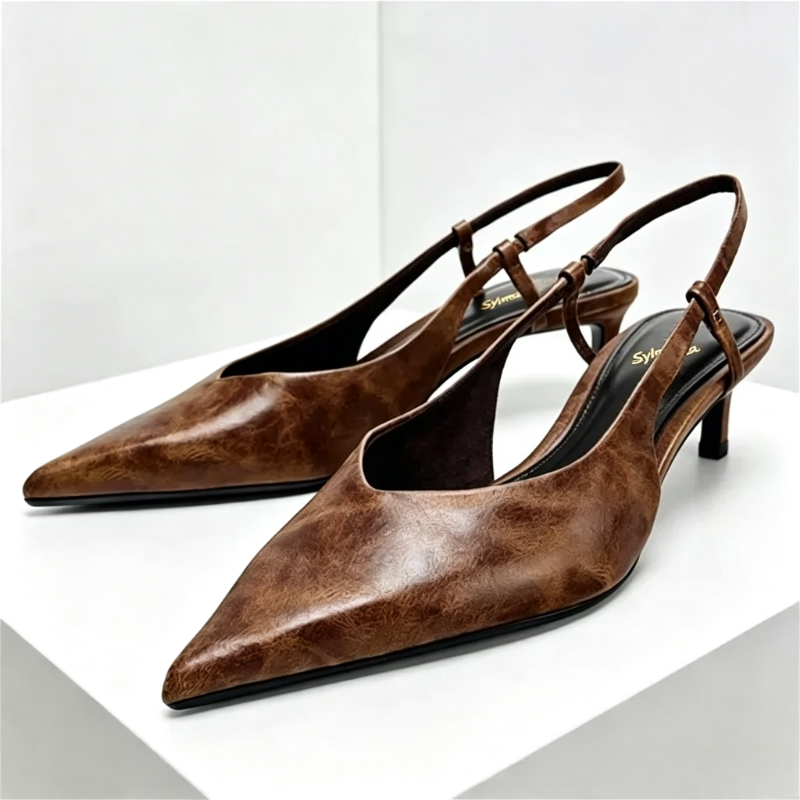 Women Shoes Brown Colour - Retro Bruin Kitten Hak Designer Pompen